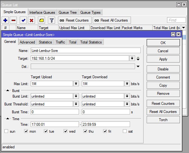 Konfigurasi Mikrotik: Limitasi Bandwidth Berdasarkan Waktu