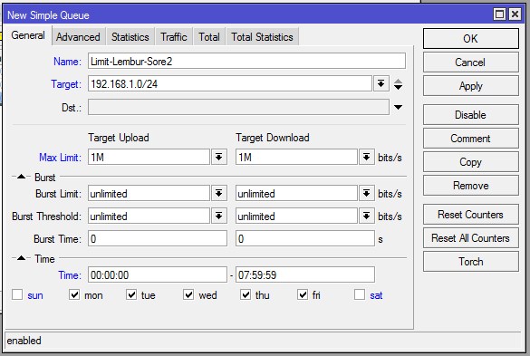 Konfigurasi Mikrotik: Limitasi Bandwidth Berdasarkan Waktu